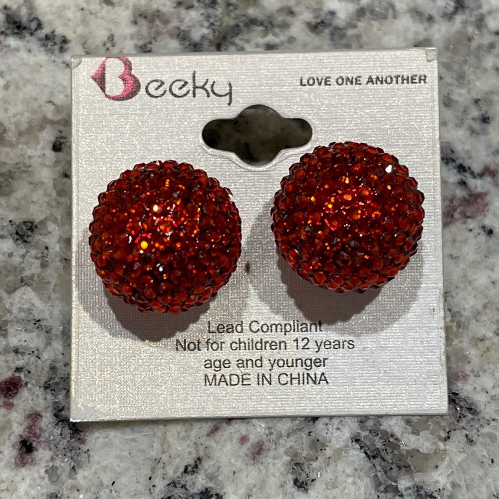 BEEKY • Orange Round Rhinestone Stud Earring